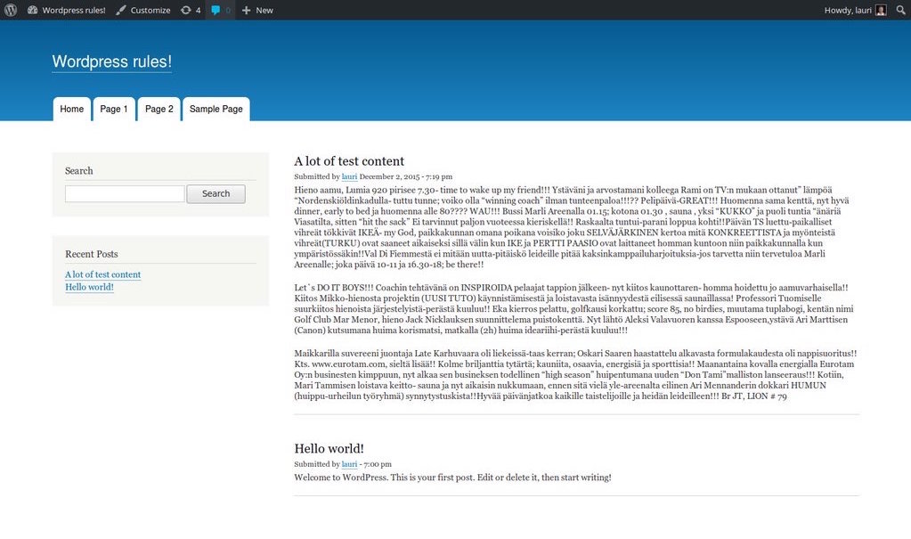 Screenshot of WordPress with theme that looks like Bartik
